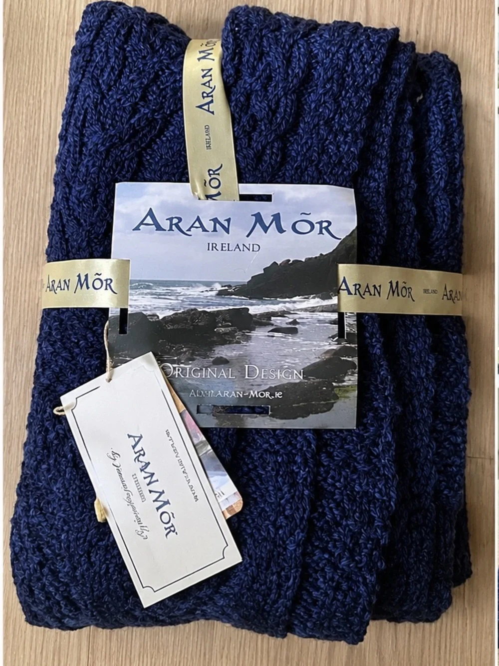 Aran Mór Ireland Navy Chunky Cable Knit Throw Blanket NWT